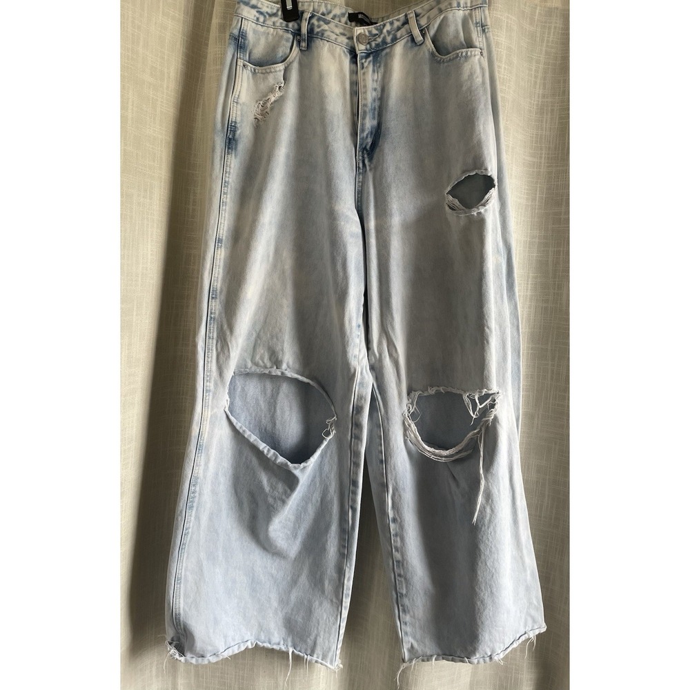 MISSGUIDED Distressed Wide Leg Jeans Size 8L Thrashed Ripped